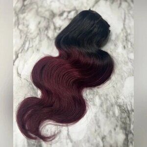 18  Inch Ombre Body Wave Black & Burgundy Clip in hair extensions.